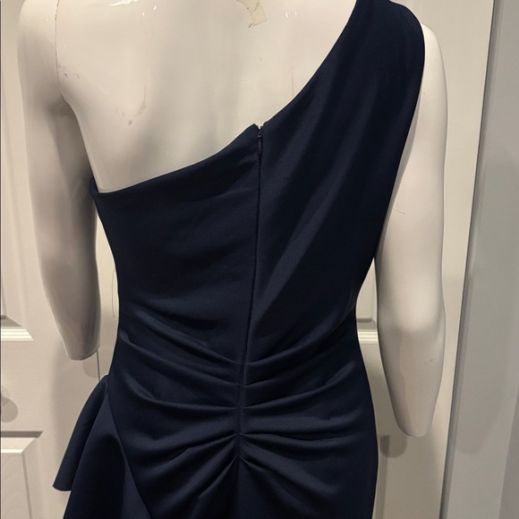 NWOT Xscape navy scuba ruffle one shoulder gown - Picture 11 of 14